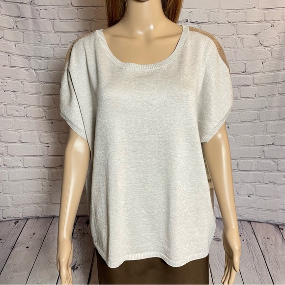 NWT New Anthropologie OLVA Olive and Vine Beige Knit Short Sleeve Top Size XL - Picture 10 of 10